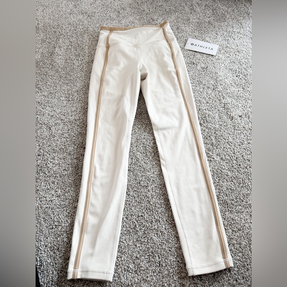 Athleta ultra high rise elation tight 7/8 length two tone cream tan sz XXS (0-2)